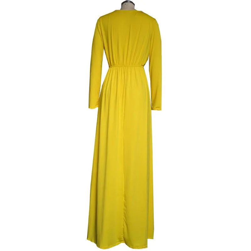 V-neck Long Sleeve Irregular Floral Maxi Dress