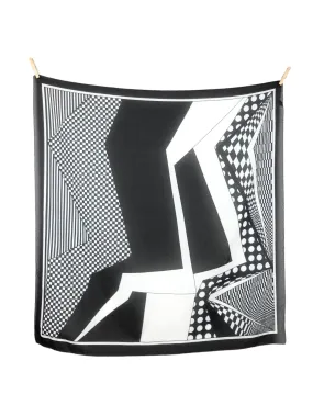 Vintage 70s Mod Hippie Psychedelic Black & White Op-Art Checkered Polka Dot Constructivism Large Square Bandana Neck Tie Scarf Chiffon Bandana Neck Tie Scarf