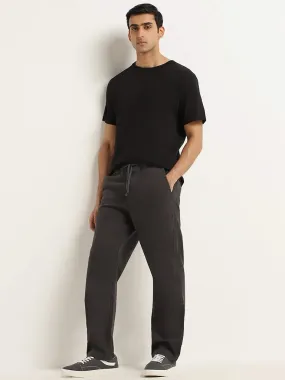 WES Casuals Grey Cotton Plain Relaxed Fit Pants