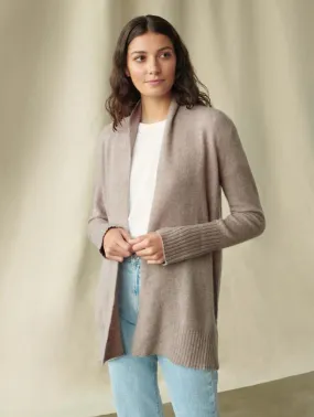 White   Warren - Cashmere Luxe Placket Open Cardigan in Oak Heather