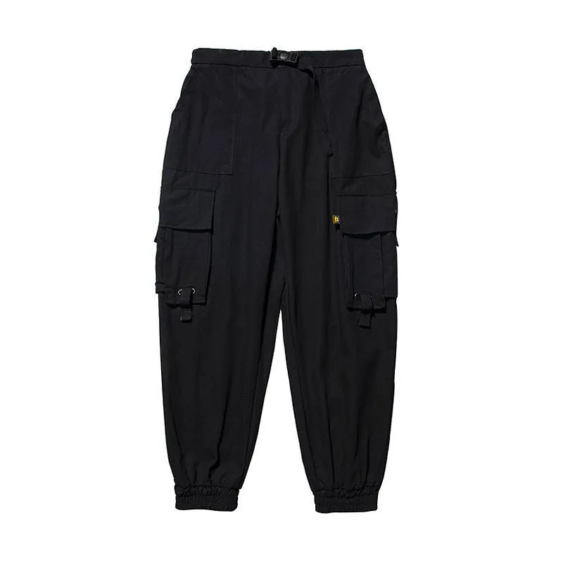 Wiaofellas black men fashion urban National Fashion Functional Style Overalls Men's Autumn and Winter Loose Hip Hop Ins Ankle-Tied Harem Pants Cargo Pants Fashion