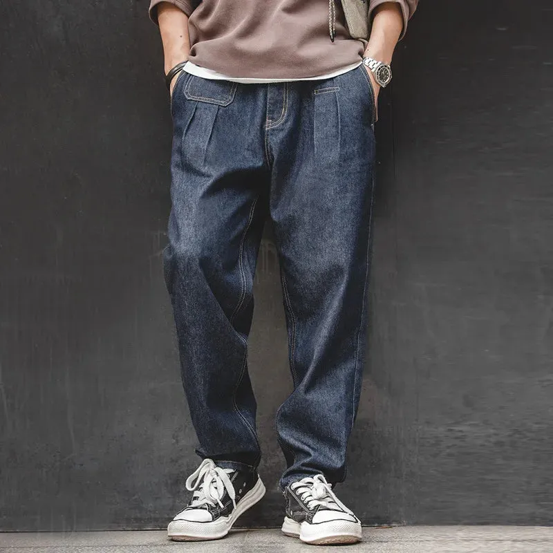 Wiaofellas  -  Cargo Japan fashion Retro Denim Washed Dark Tapered Jeans Men's Loose Straight Long Pants Autumn and Winter