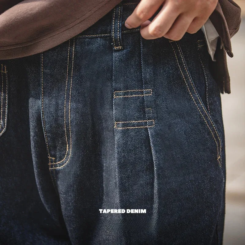 Wiaofellas  -  Cargo Japan fashion Retro Denim Washed Dark Tapered Jeans Men's Loose Straight Long Pants Autumn and Winter