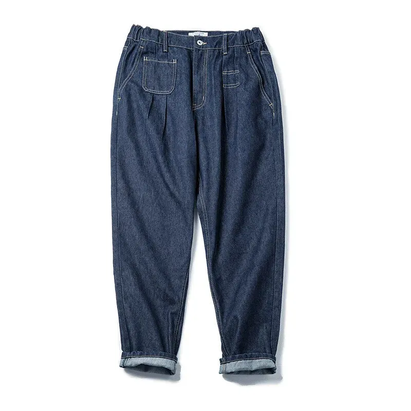 Wiaofellas  -  Cargo Japan fashion Retro Denim Washed Dark Tapered Jeans Men's Loose Straight Long Pants Autumn and Winter