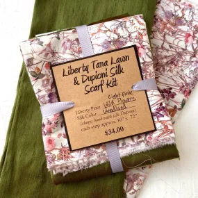 Wild Flowers in Light Pink & Woodland - Liberty and Silk Scarf Kit 2024