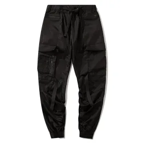 WLS Techwear Ribbons Elastic Pleated Cargo Pants