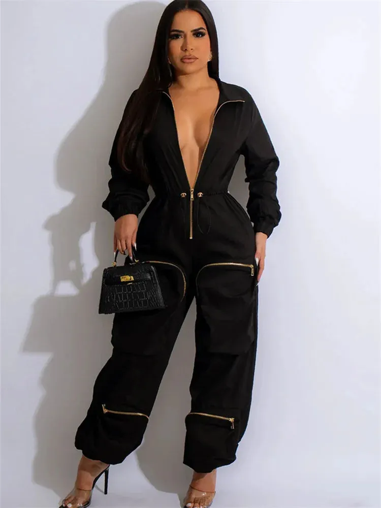 Wmstar Women Jumpsuit S-2XL Solid One Piece Outfits Zipper Cargo Bodysuit Fashion New in Fall Clothes Wholesale Drop Shipping