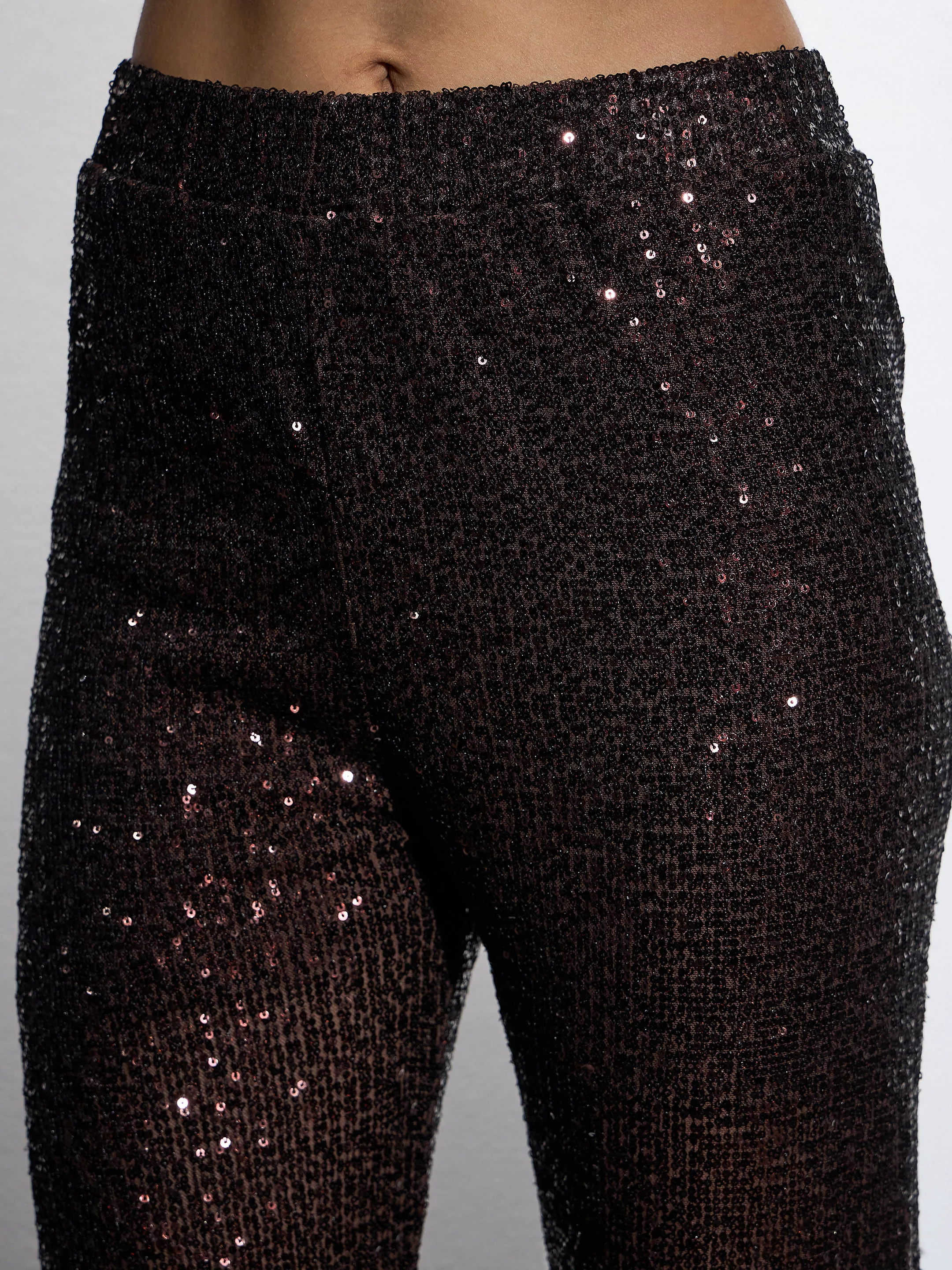 Women Brown Sequin Bell Bottom Pants