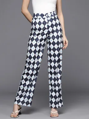 Women Navy Geometric Print Straight Pants